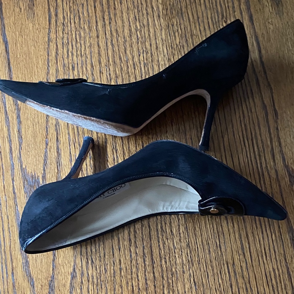 Jimmy Choo Black Suide Heels with Buckle Detail - Picture 4 of 13
